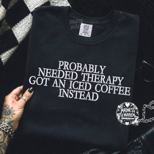 Coffee therapy embroidered tshirt