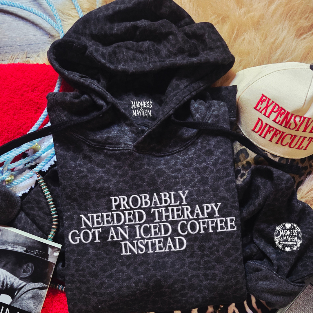 Coffee therapy embroidered leopard Hoodie