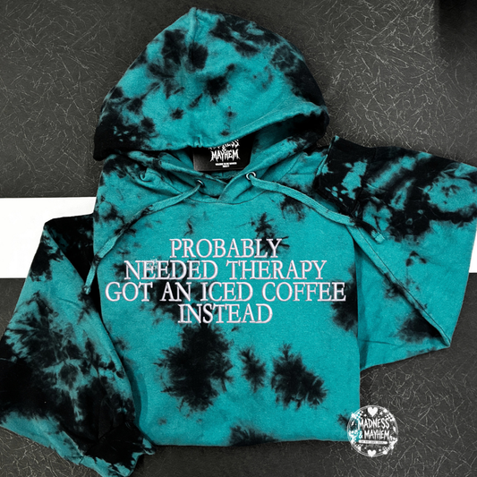 Teal Coffee therapy embroidered Hoodie