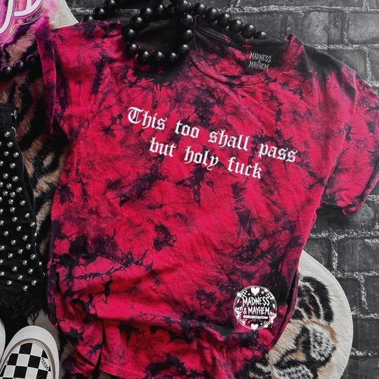 Red Holy fuck embroidered tie dye T-shirt