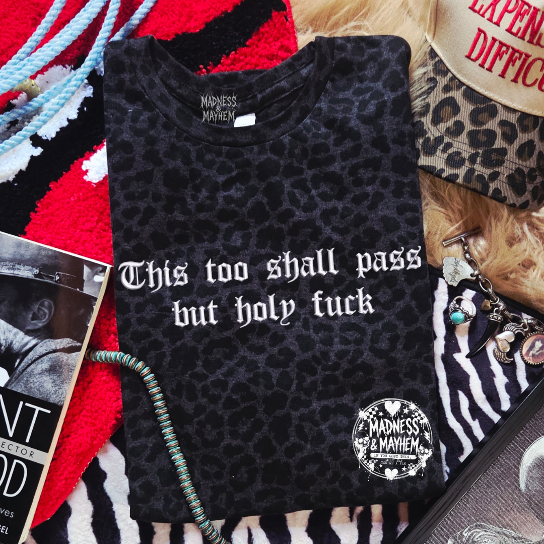 Holy fuck embroidered leopard print T-shirt
