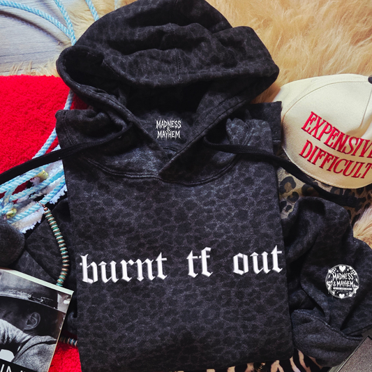 burnt tf out embroidered leopard Hoodie
