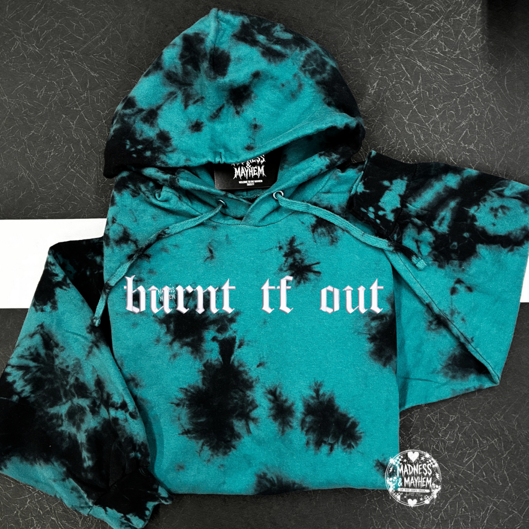 Teal burnt tf out embroidered Hoodie