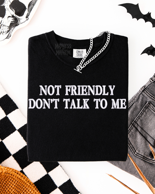 Not friendly don’t talk to me Embroidered Tshirt