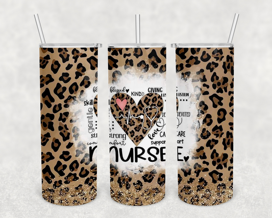 Leopard nurse 20z Tumbler Wrap (sublimation transfer)