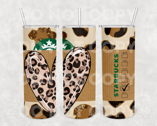 Leopard Heart Coffee 20z Tumbler Wrap (sublimation transfer)