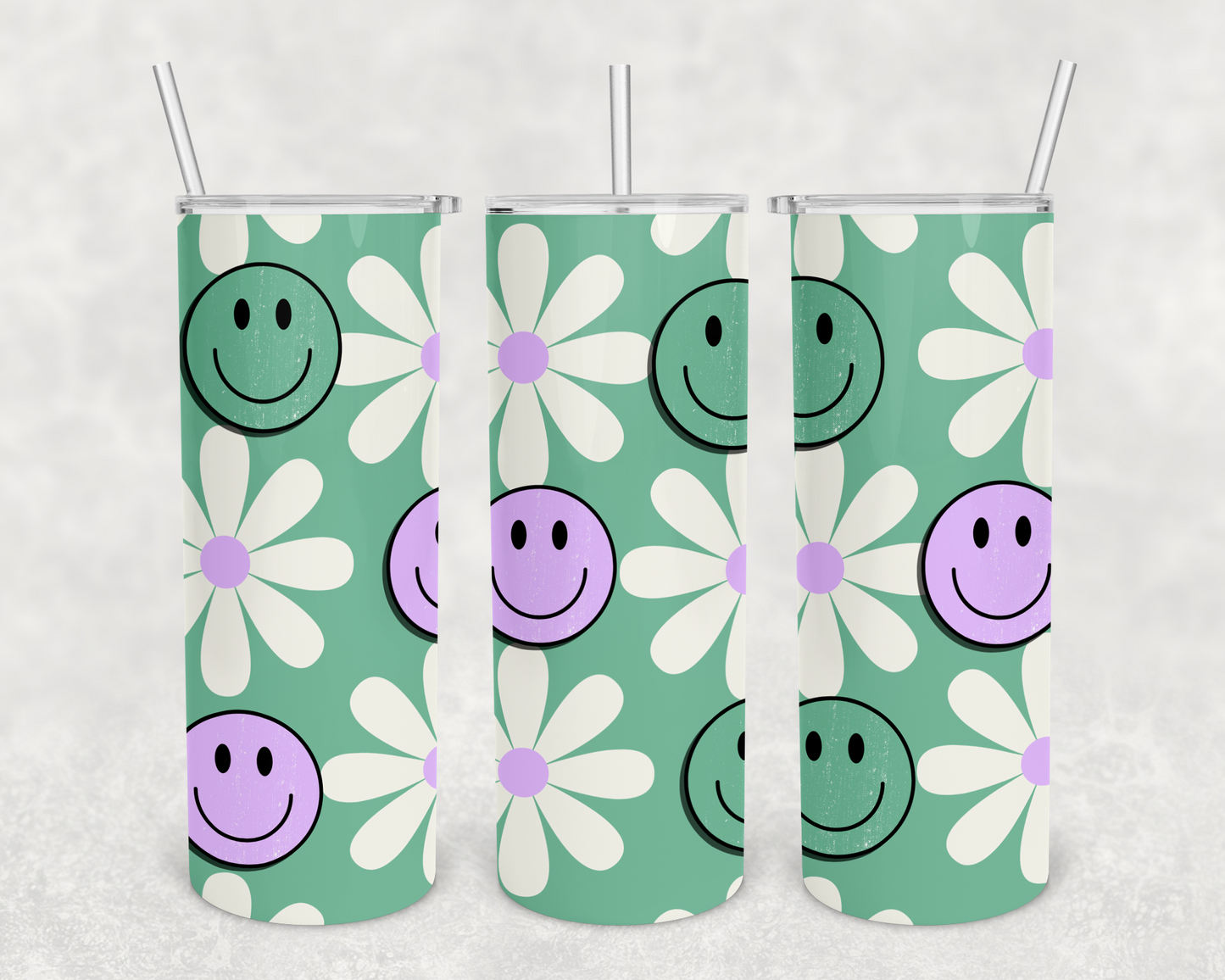 Mint Retro Smiley 20z Tumbler Wrap (sublimation transfer)