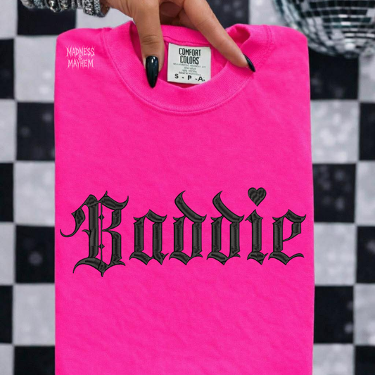 Baddie neon pink embroidered tshirt