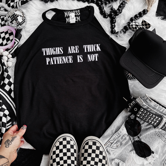 Thick thighs thin patience embroidered rockstar tank