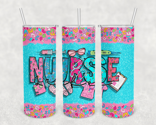 Pastel Leopard Nurse 20z Tumbler Wrap (sublimation transfer)