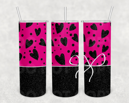 Pink & Black Hearts 20z Tumbler Wrap (sublimation transfer)