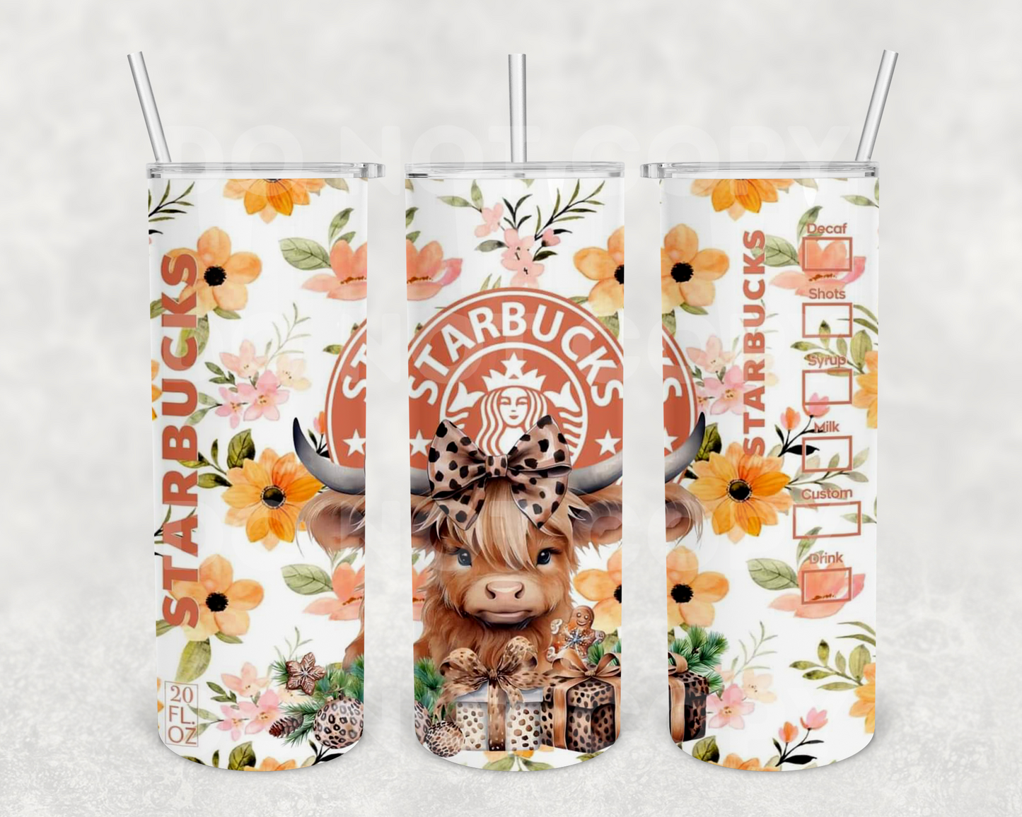 Leopard Starbies Highland Cow 20oz Tumbler (finished product)