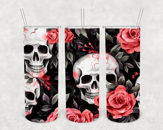 Watercolor rose skull 20z Tumbler Wrap (sublimation transfer)