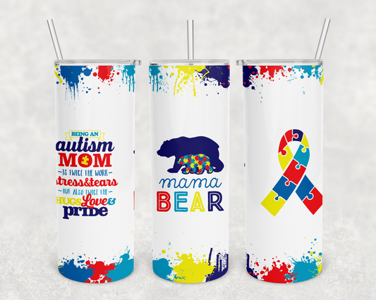 Autisim mama bear 20z Tumbler Wrap (sublimation transfer)