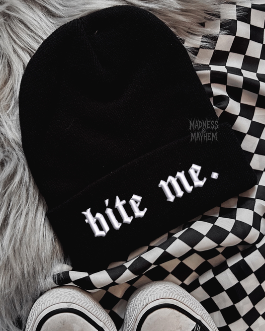 bite me embroidered beanie
