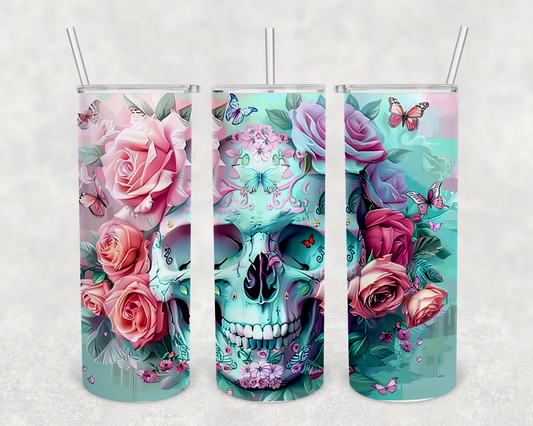 blue floral skull 20z Tumbler Wrap (sublimation transfer)