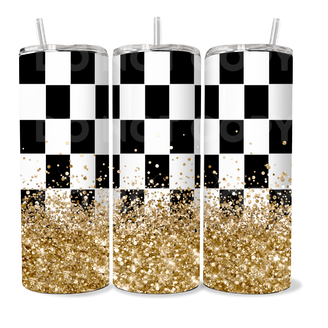 Checkered gold glitter 20oz Tumbler Wrap (sublimation transfer)