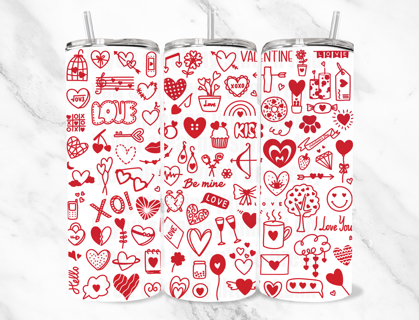 Red Valentine doodles 20z Tumbler Wrap (sublimation transfer)