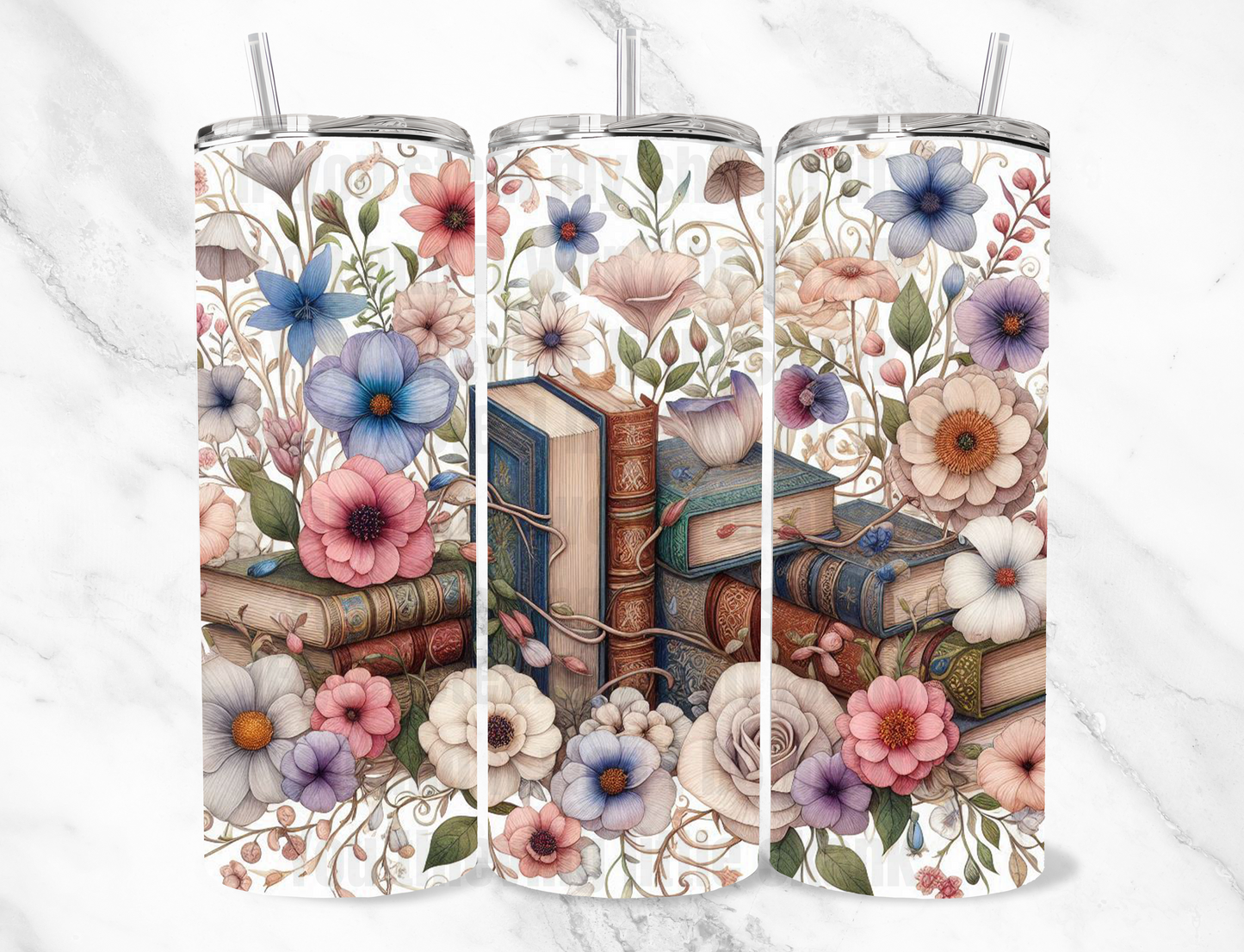 Floral poppy books 20z Tumbler Wrap (sublimation transfer)