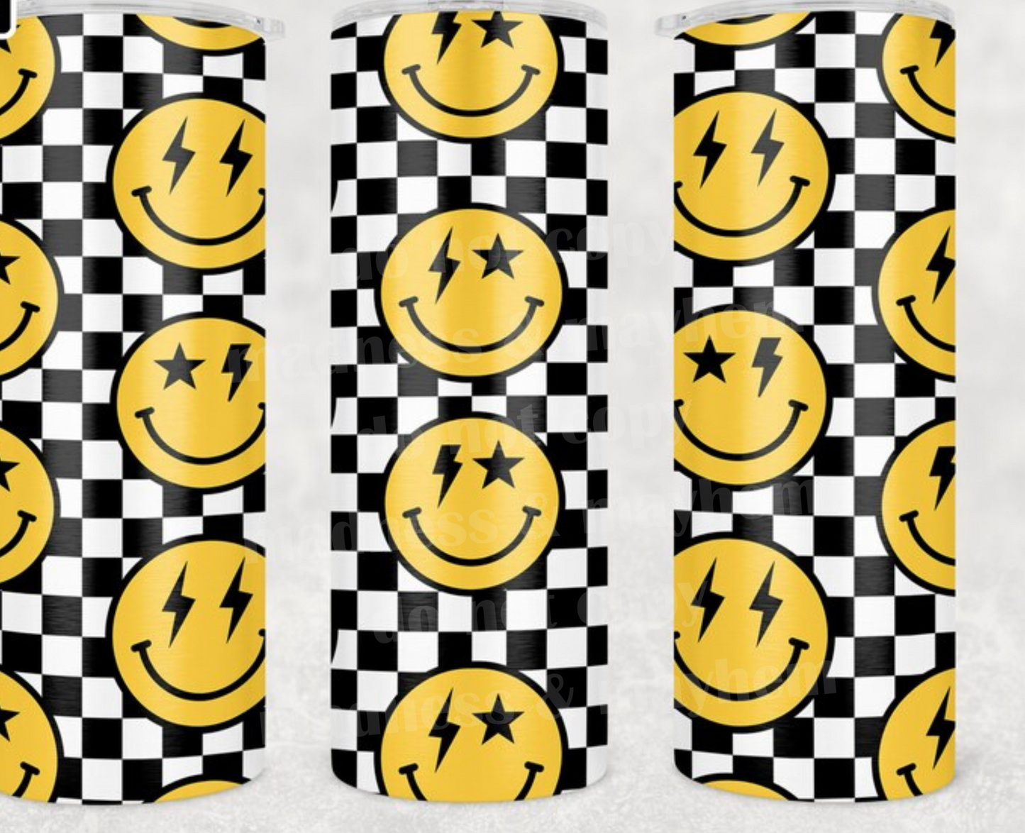 Checkered Smiley 20z Tumbler Wrap (sublimation transfer)