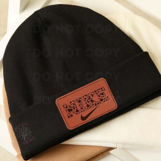 Cow Print Swoosh Beanie (Finished Product)