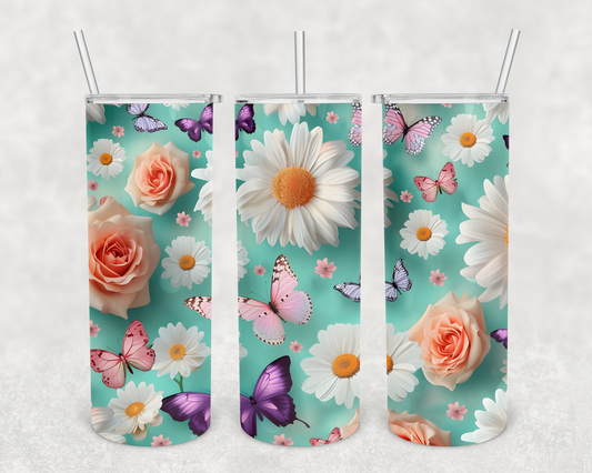 Daisy Butterfly 20z Tumbler Wrap (sublimation transfer)