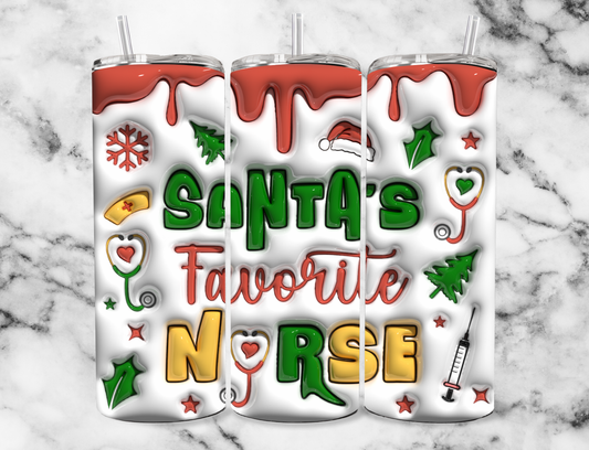 3D santas favorite nurse 20z Tumbler Wrap (sublimation transfer)