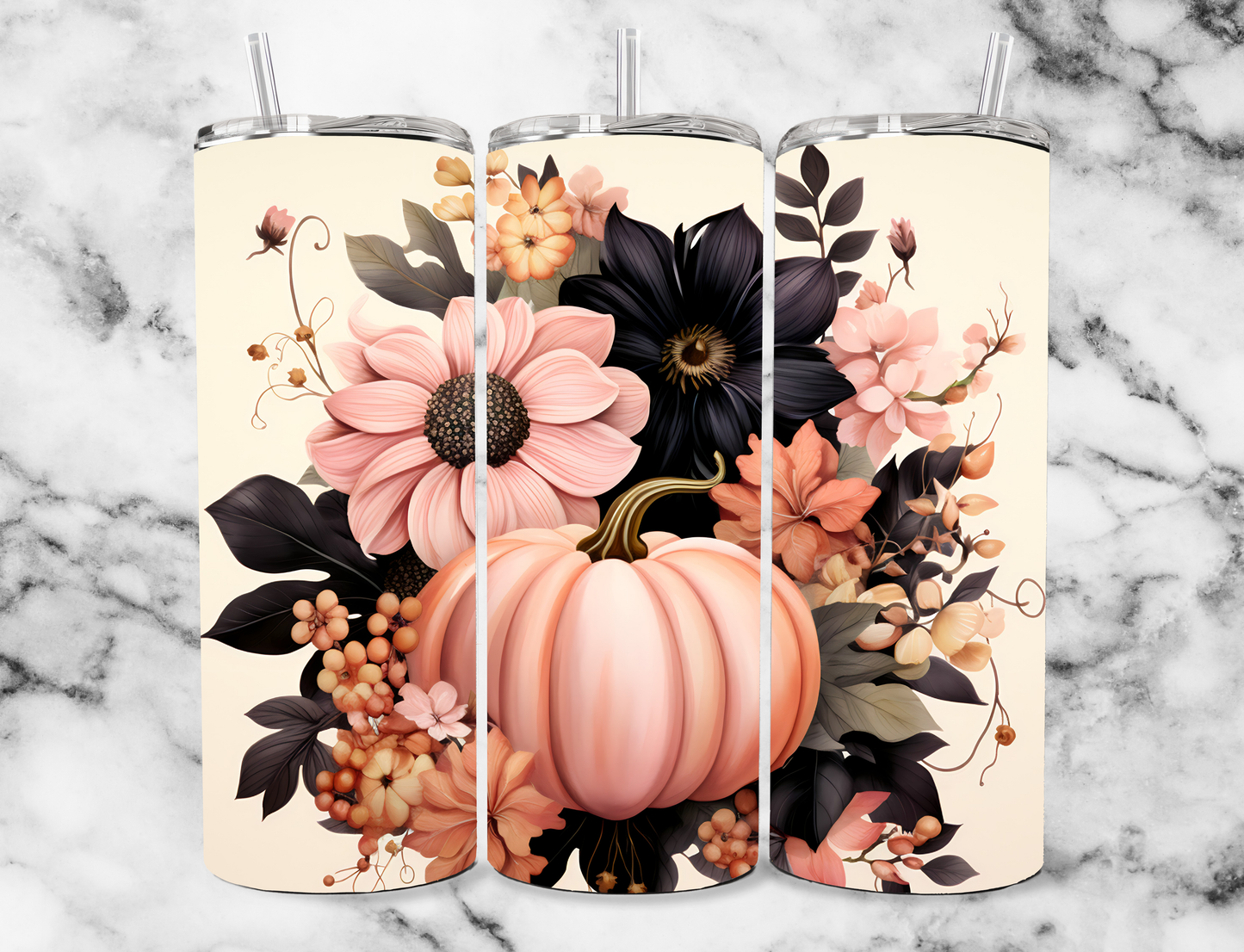 Pink floral pumpkin 20z Tumbler Wrap (sublimation transfer)