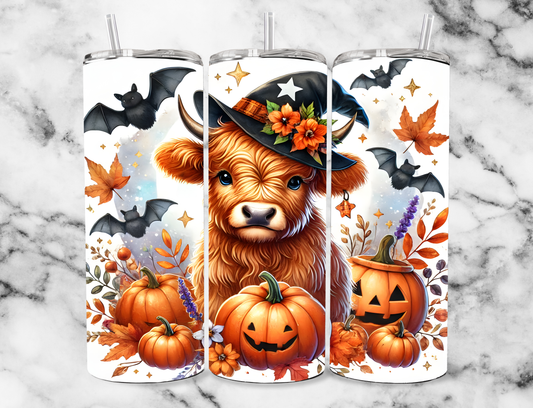 Spooky Highland Cow 20z Tumbler Wrap (sublimation transfer)