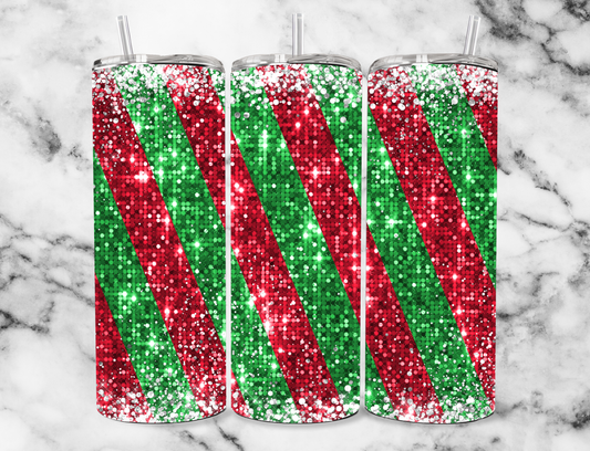 Sparkle chrismtas stripes 20z Tumbler Wrap (sublimation transfer)