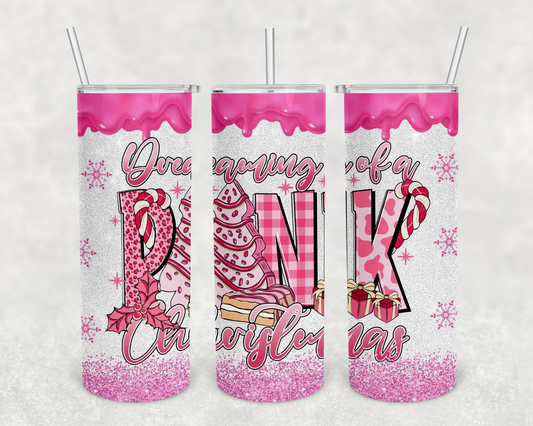 Dreaming of a Pink Christmas Cake Tumbler Wrap (sublimation transfer)