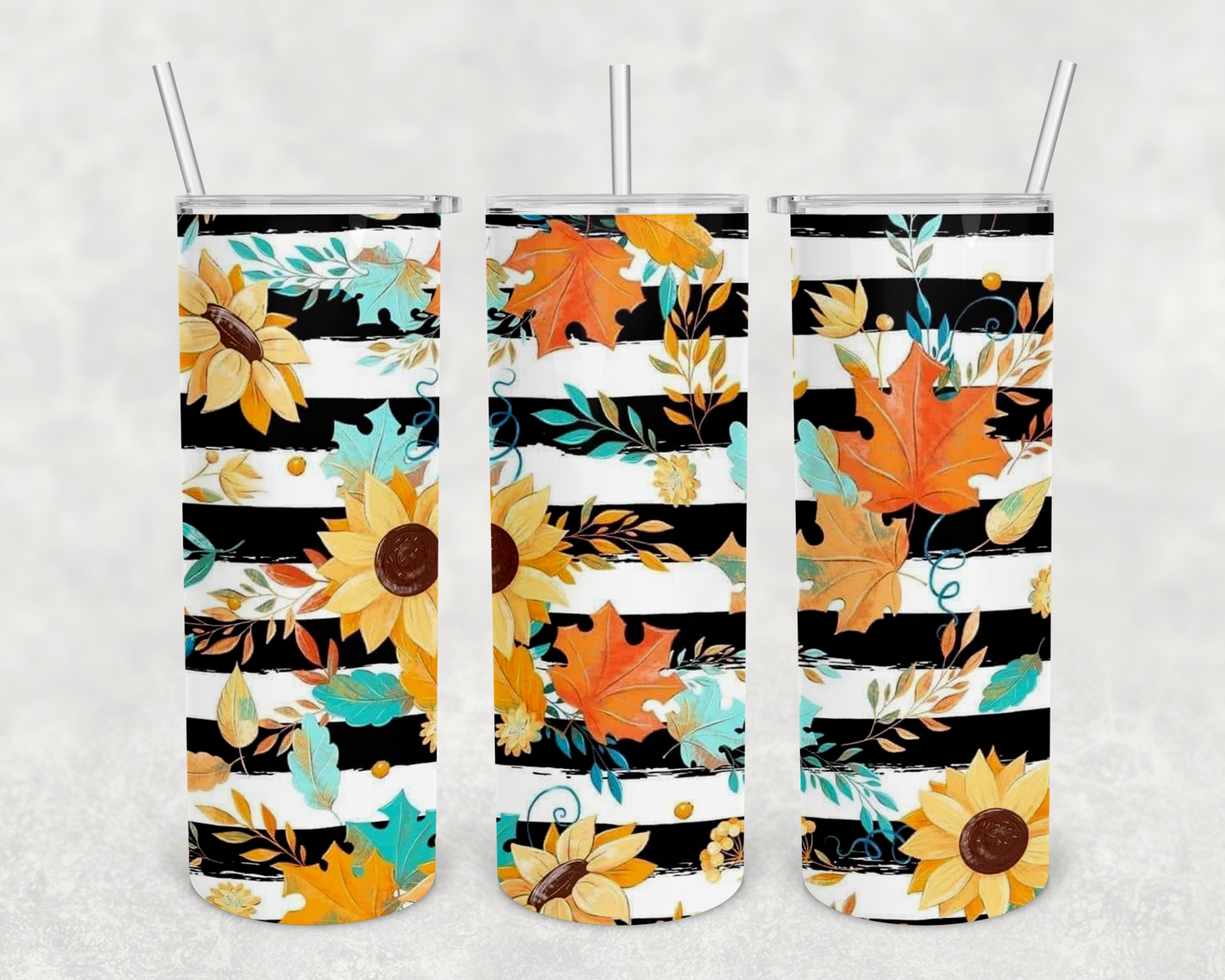 fall floral stripes 20z Tumbler Wrap (sublimation transfer)