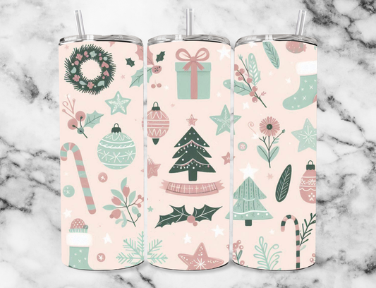 pale pinks Christmas 20z Tumbler Wrap (sublimation transfer)