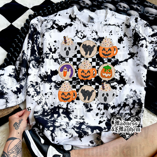 Halloween cookie splatter crew neck sweatshirt OR TSHIRT (finished product)