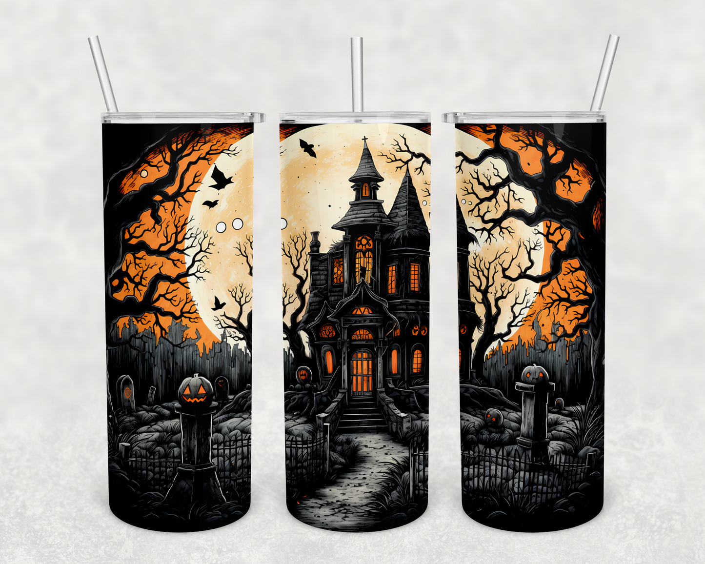 haunted house 20 oz tumbler (finished product)