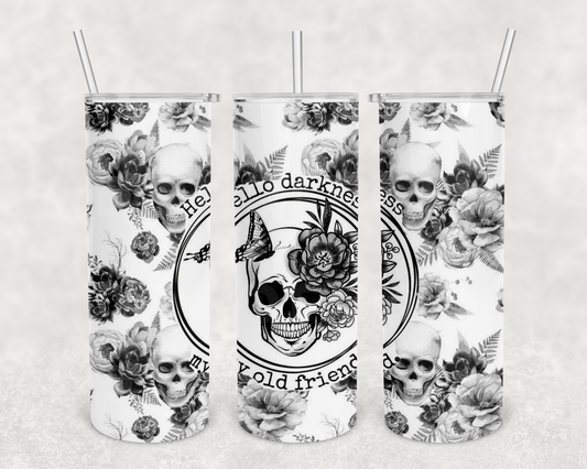 Hello Darkness Monochrome 20 oz tumbler (finished product)