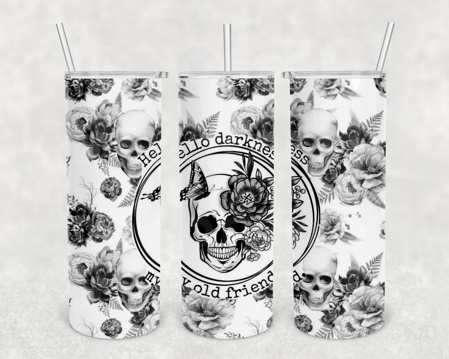 Hello Darkness Monochrome 20z Tumbler Wrap (sublimation transfer)