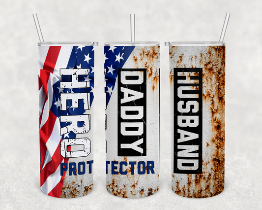 husband dad protector hero 20 oz tumbler (finished product)