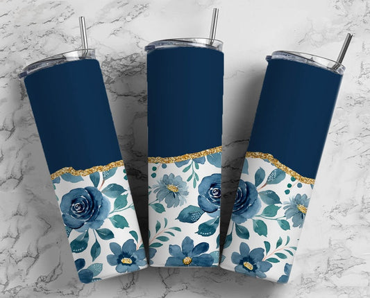 Navy floral 20oz Tumbler (finished product)