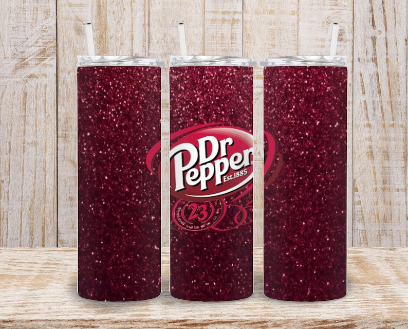 Dr pepper faux glitter 20oz Tumbler (finished product)