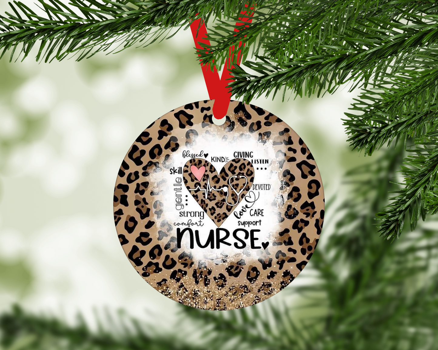 Leopard Nurse Christmas Ornament (Finished Product)