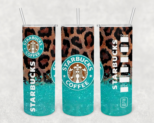 Leopard Teal Starbucks 20z Tumbler Wrap (sublimation transfer)