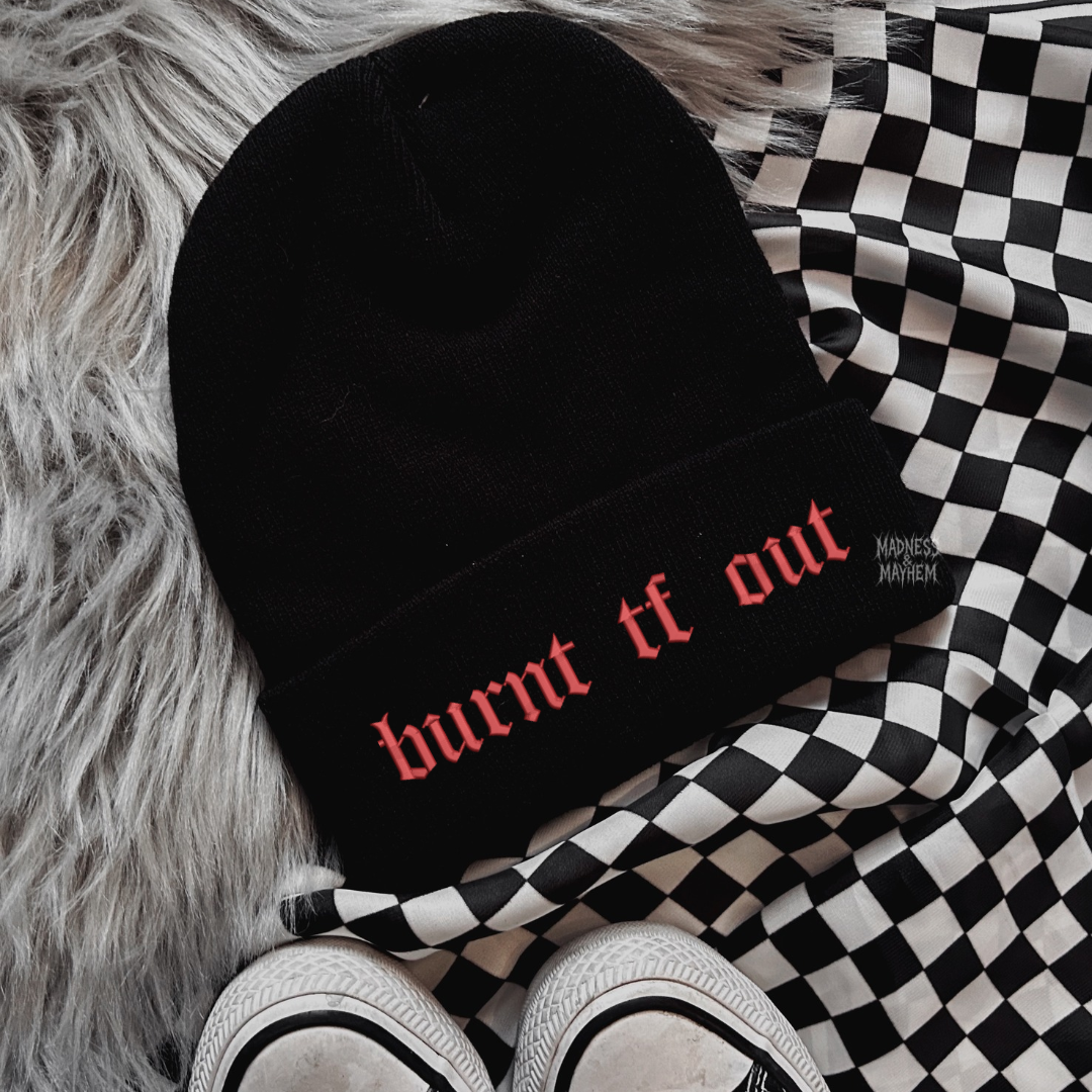 burnt tf out embroidered beanie