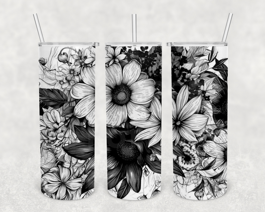 Monochrome Floral 20 oz tumbler (finished product)