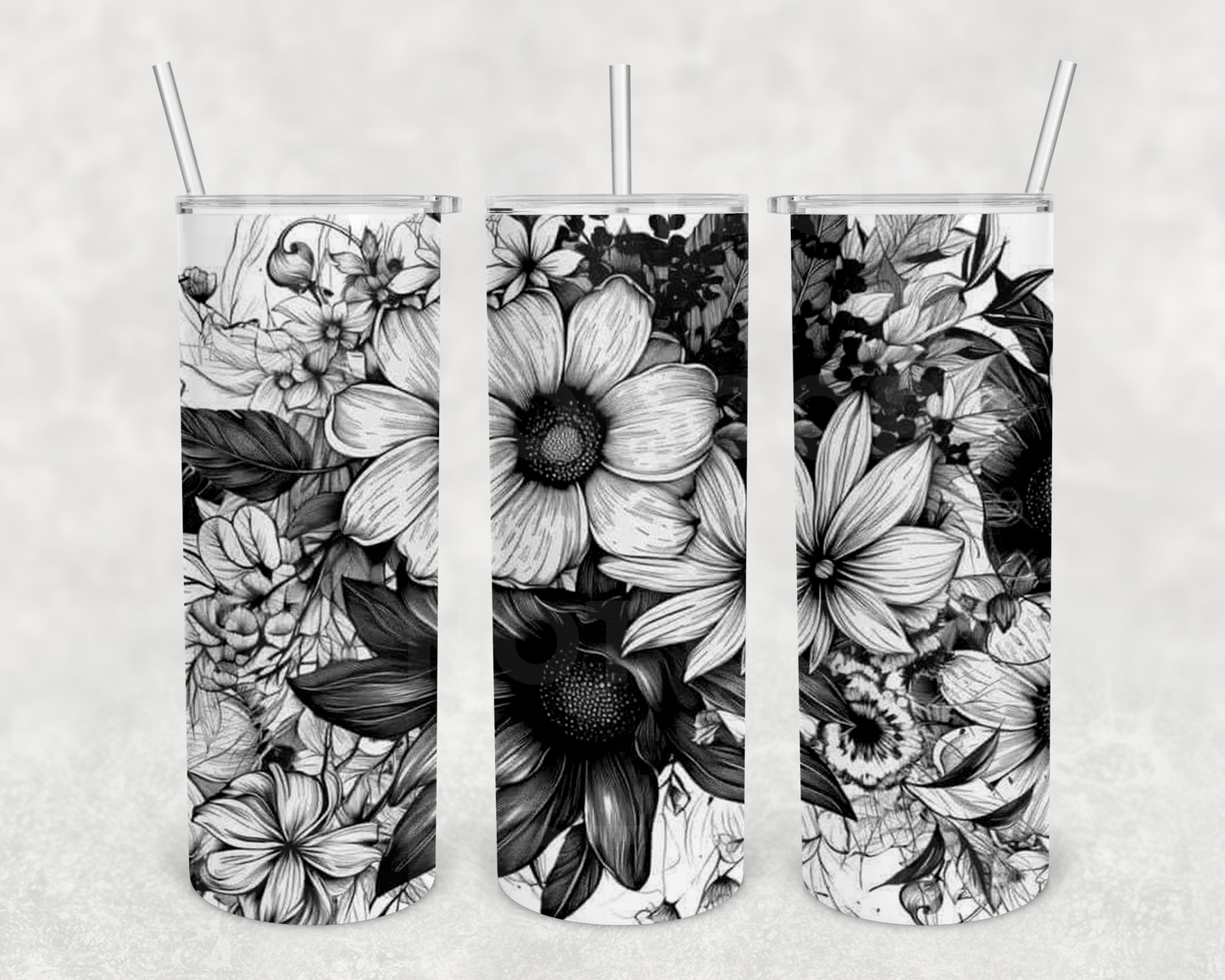 Monochrome Floral 20z Tumbler Wrap (sublimation transfer)