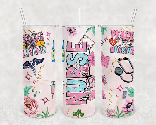 Pastel Floral Nurse 20z Tumbler Wrap (sublimation transfer)