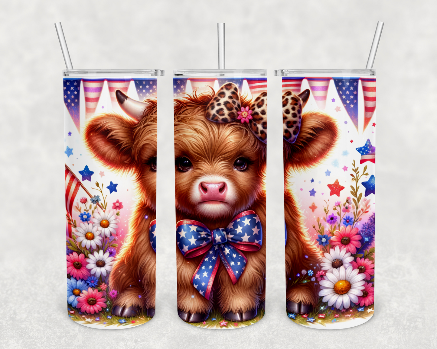 Patriotic Highland Cow 20z Tumbler Wrap (sublimation transfer)