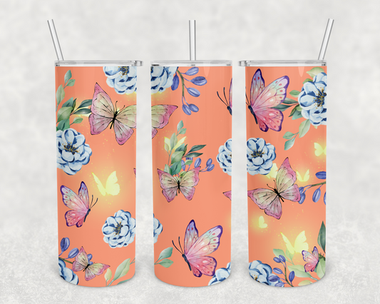 Peach Butterfly 20z Tumbler Wrap (sublimation transfer)