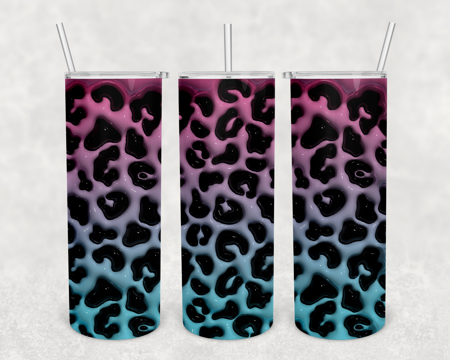 Pink Teal Leopard 3D 20z Tumbler Wrap (sublimation transfer)