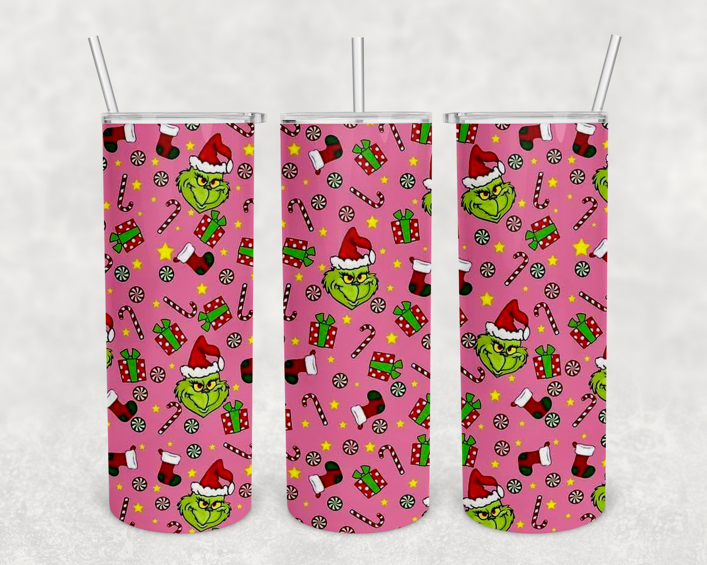 Pink Grinchy background Tumbler Wrap (sublimation transfer)